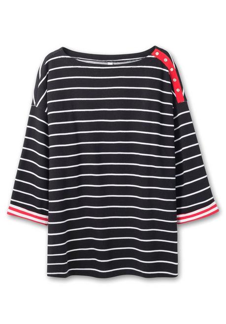 Sheego Sweatshirt Mit Ringeln Und Kontrastdetails - Schwarz-weiß Sheego