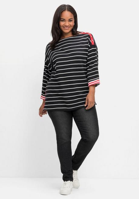 Sheego Sweatshirt Mit Ringeln Und Kontrastdetails - Schwarz-weiß Sheego