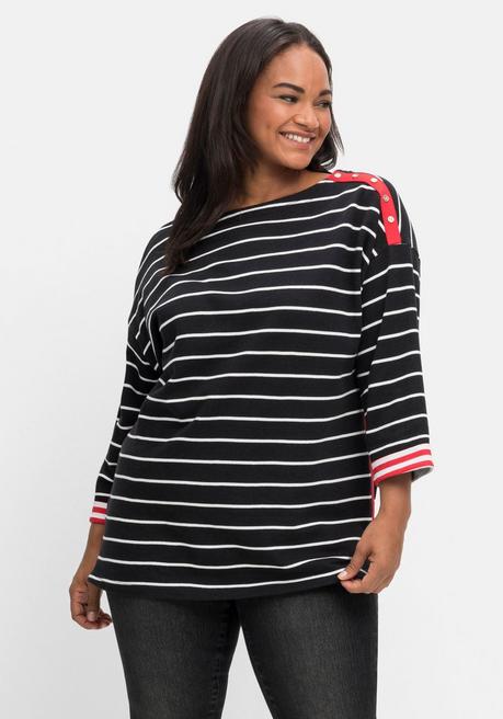 Sheego Sweatshirt Mit Ringeln Und Kontrastdetails - Schwarz-weiß Sheego