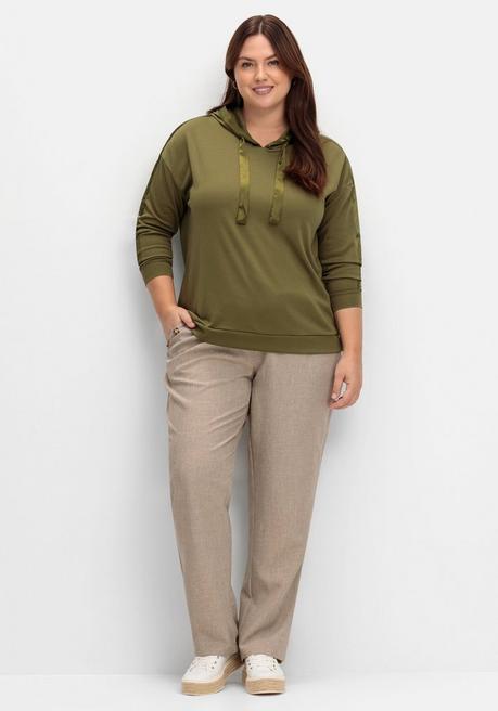 Sheego Sweatshirt Mit Satinbändern Und Galonstreifen - Oliv Sheego