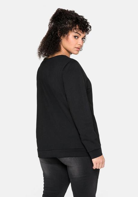 Sheego Sweatshirt Mit Seitlichen Reißverschlüssen - Schwarz Sheego