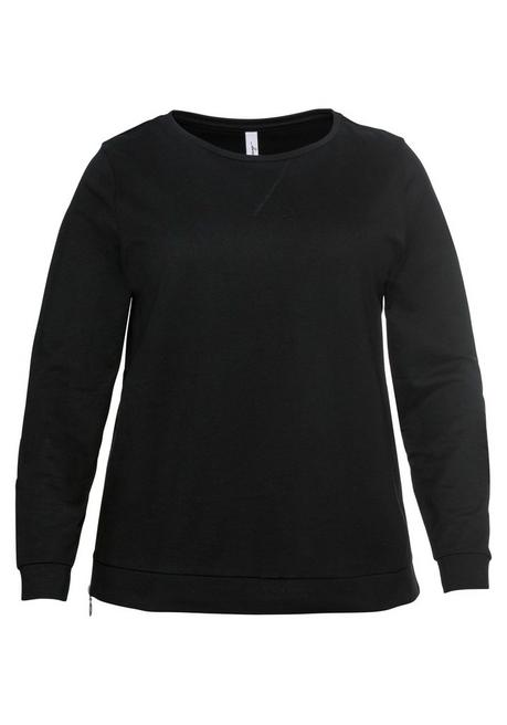 Sheego Sweatshirt Mit Seitlichen Reißverschlüssen - Schwarz Sheego
