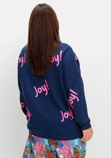 Sheego Loves Miss Goodlife Sweatshirt Mit Smiley-Frontdruck Und Glitzersteinen - Royalblau Bedruckt Sheego
