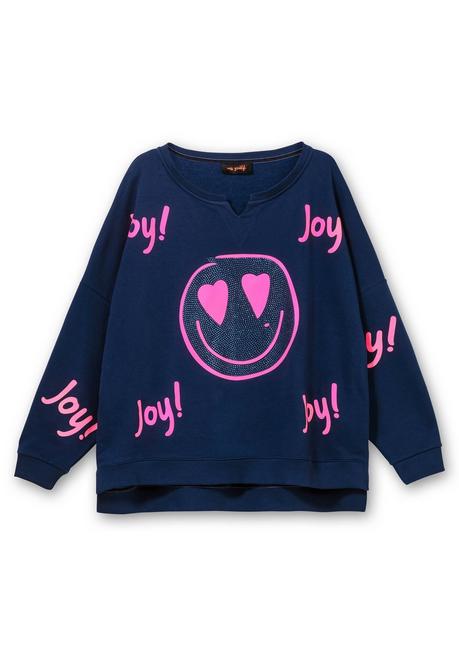 Sheego Loves Miss Goodlife Sweatshirt Mit Smiley-Frontdruck Und Glitzersteinen - Royalblau Bedruckt Sheego