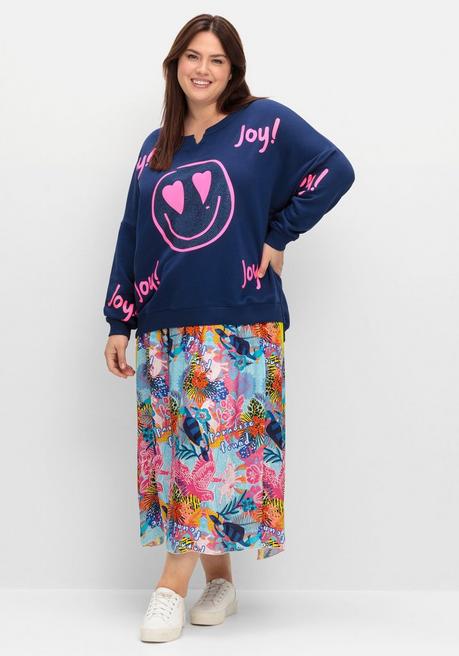 Sheego Loves Miss Goodlife Sweatshirt Mit Smiley-Frontdruck Und Glitzersteinen - Royalblau Bedruckt Sheego