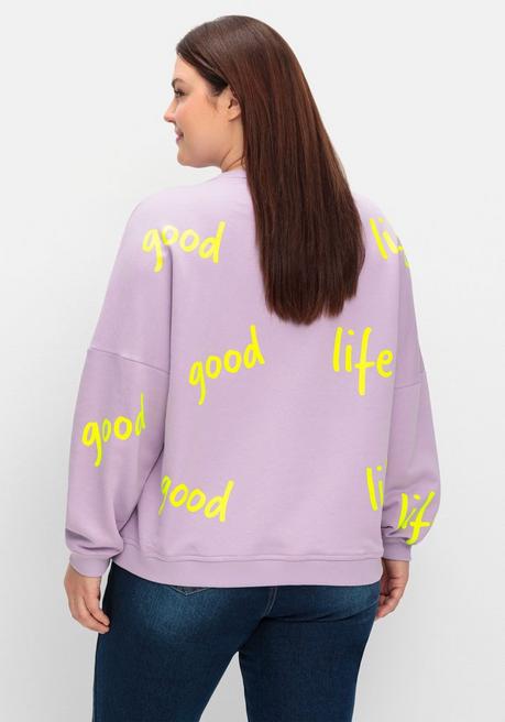 Sheego Loves Miss Goodlife Sweatshirt Mit Smiley-Frontdruck Und Glitzersteinen - Flieder Bedruckt Sheego