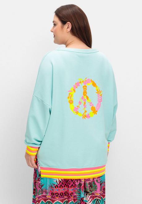 Sheego Loves Miss Goodlife Sweatshirt Mit Statementprint Und Ringelbündchen - Hellblau Bedruckt Sheego