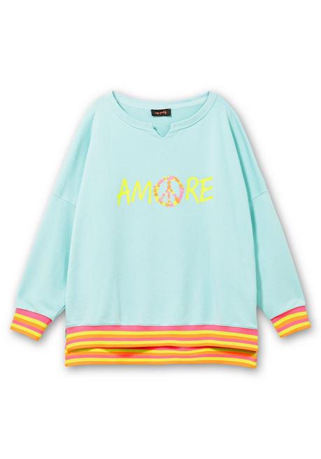 Sheego Loves Miss Goodlife Sweatshirt Mit Statementprint Und Ringelbündchen - Hellblau Bedruckt Sheego