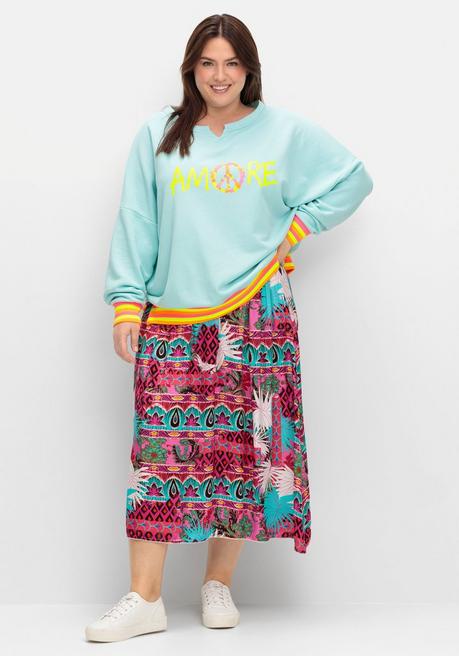 Sheego Loves Miss Goodlife Sweatshirt Mit Statementprint Und Ringelbündchen - Hellblau Bedruckt Sheego