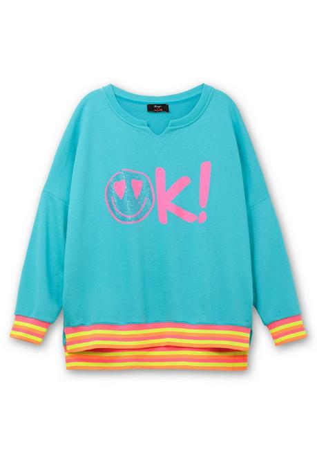Sheego Loves Miss Goodlife Sweatshirt Mit Statementprint Und Ringelbündchen - Türkis Bedruckt Sheego