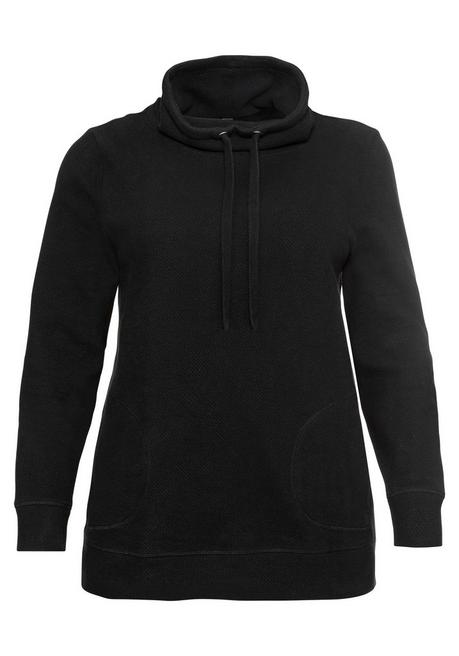 Sheego Sweatshirt Mit Stehkragen, In Waffelpiqué-Optik - Schwarz Sheego