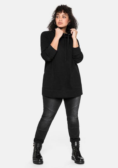 Sheego Sweatshirt Mit Stehkragen, In Waffelpiqué-Optik - Schwarz Sheego