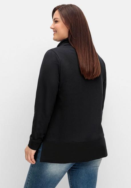 Sheego Sweatshirt Mit Stehkragen Und Applikation Seitlich - Schwarz Sheego