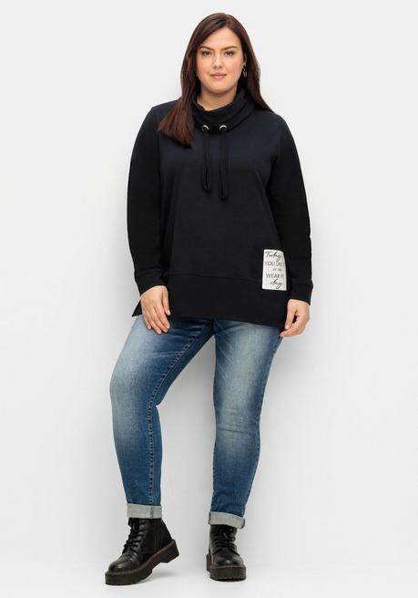 Sheego Sweatshirt Mit Stehkragen Und Applikation Seitlich - Schwarz Sheego