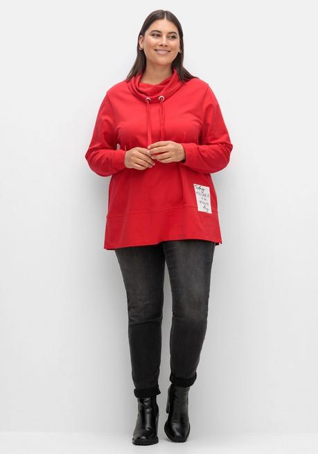 Sheego Sweatshirt Mit Stehkragen Und Applikation Seitlich - Mohnrot Sheego