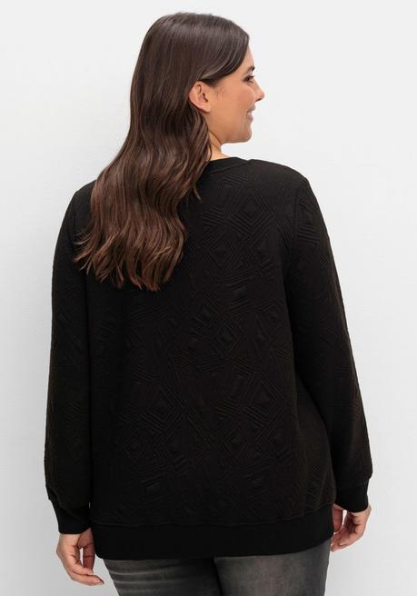 Sheego Sweatshirt Mit Steppmuster Und V-Ausschnitt - Schwarz Sheego
