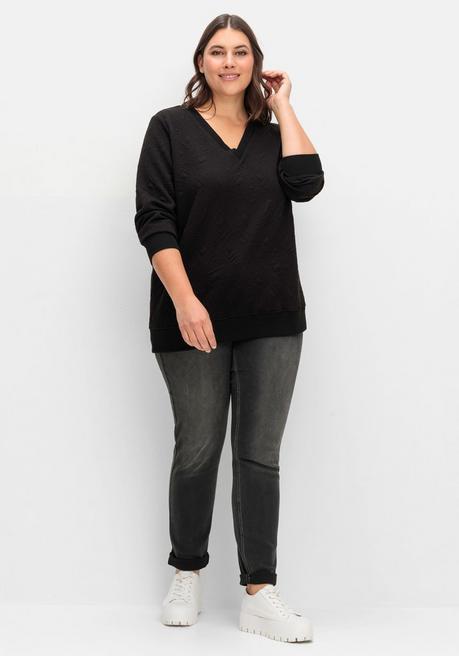 Sheego Sweatshirt Mit Steppmuster Und V-Ausschnitt - Schwarz Sheego