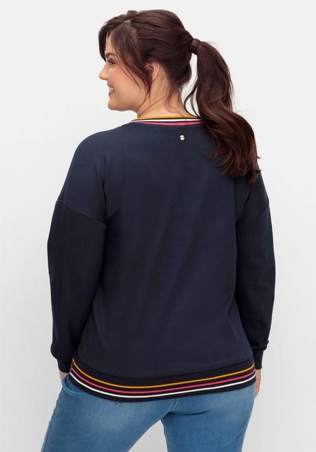 Sheego Sweatshirt Mit Stickerei Und Ringelbündchen - Nachtblau Sheego