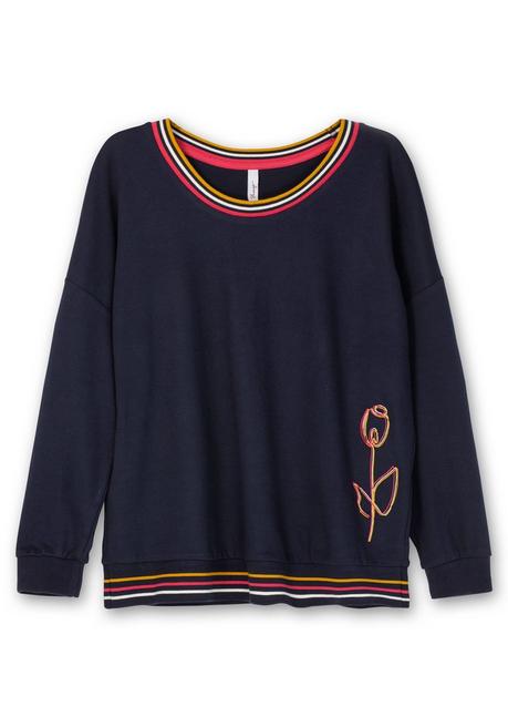 Sheego Sweatshirt Mit Stickerei Und Ringelbündchen - Nachtblau Sheego