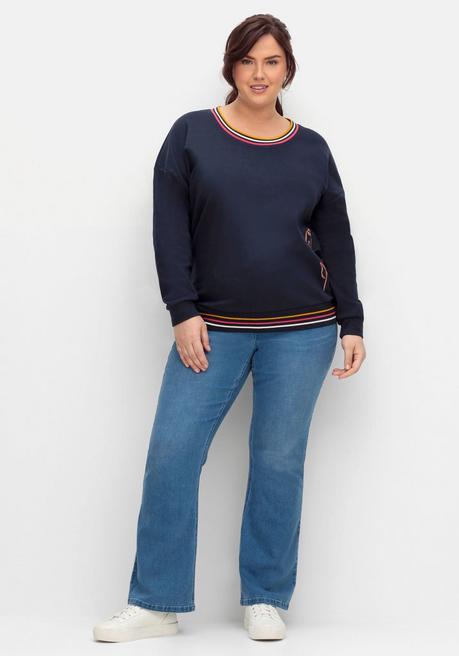 Sheego Sweatshirt Mit Stickerei Und Ringelbündchen - Nachtblau Sheego