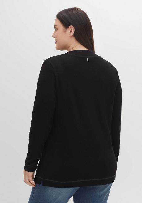 Sheego Sweatshirt Mit Tunnelzug, Aus Waffelpiqué - Schwarz Sheego