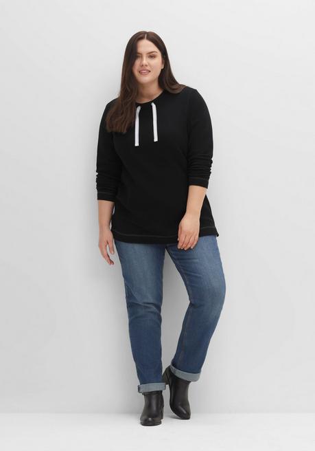Sheego Sweatshirt Mit Tunnelzug, Aus Waffelpiqué - Schwarz Sheego