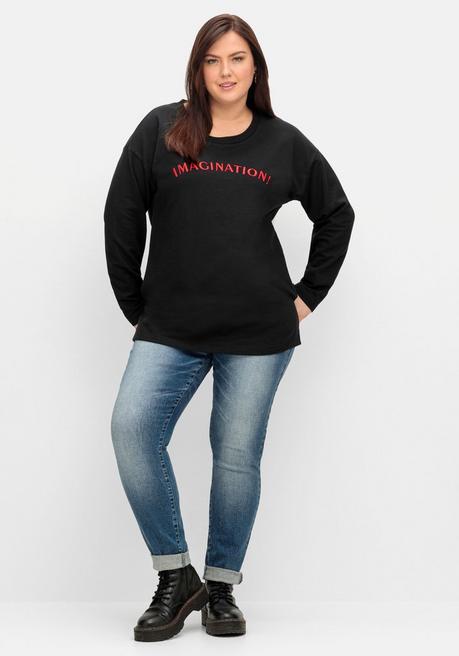 Sheego Sweatshirt Mit Wording-Stickerei, Leichte Qualität - Schwarz Sheego
