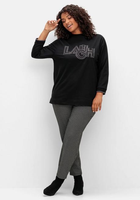 Sheego Sweatshirt Mit Wording-Stickerei Und Glitzersteinen - Schwarz Sheego