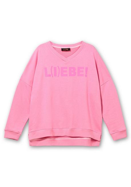 Sheego Loves Miss Goodlife Sweatshirt Mit Wordingprint Und V-Ausschnitt - Rosa Bedruckt Sheego