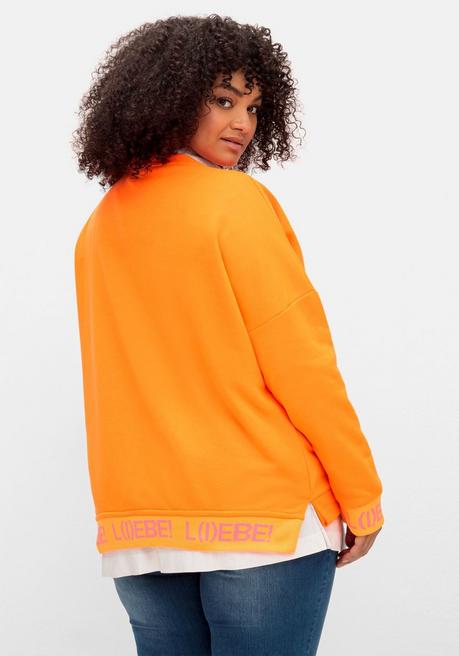 Sheego Loves Miss Goodlife Sweatshirt Mit Wordingprints Und V-Ausschnitt - Orange Bedruckt Sheego