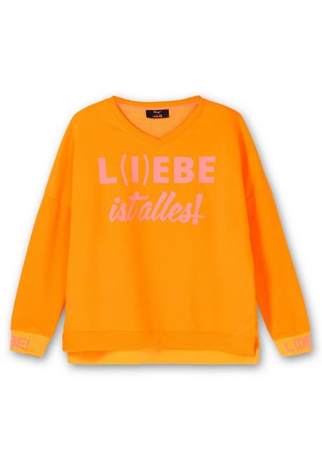 Sheego Loves Miss Goodlife Sweatshirt Mit Wordingprints Und V-Ausschnitt - Orange Bedruckt Sheego