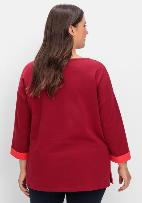 Sheego Sweatshirt Mit Zierknöpfen Und Kontrastdetails - Dunkelrot Sheego