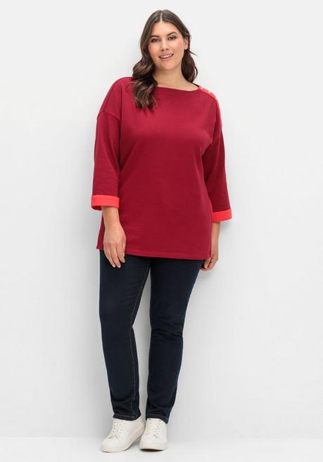 Sheego Sweatshirt Mit Zierknöpfen Und Kontrastdetails - Dunkelrot Sheego