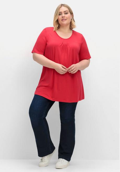 Sheego T-Shirt In A-Linie, Mit Falten Am Ausschnitt - Orchidee Sheego