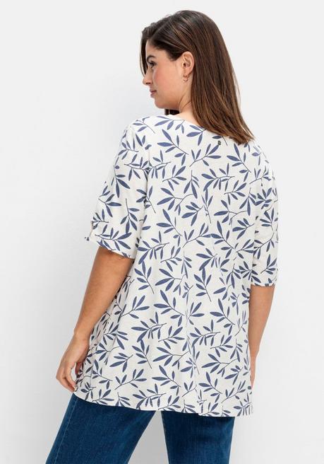 Sheego T-Shirt Mit Blätterprint, Im Leinen-Mix - Offwhite Gemustert Sheego