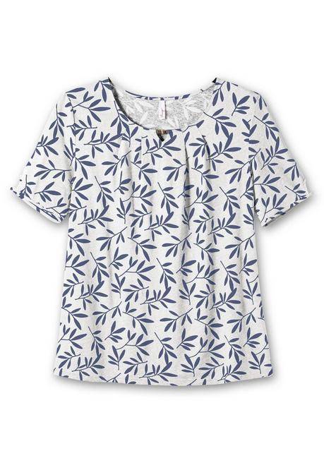 Sheego T-Shirt Mit Blätterprint, Im Leinen-Mix - Offwhite Gemustert Sheego