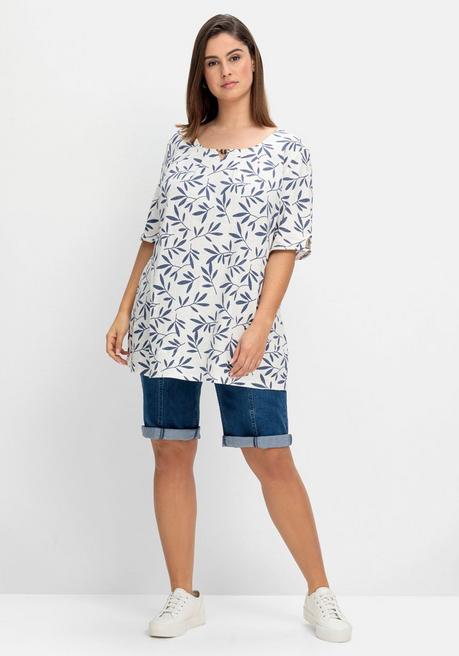 Sheego T-Shirt Mit Blätterprint, Im Leinen-Mix - Offwhite Gemustert Sheego