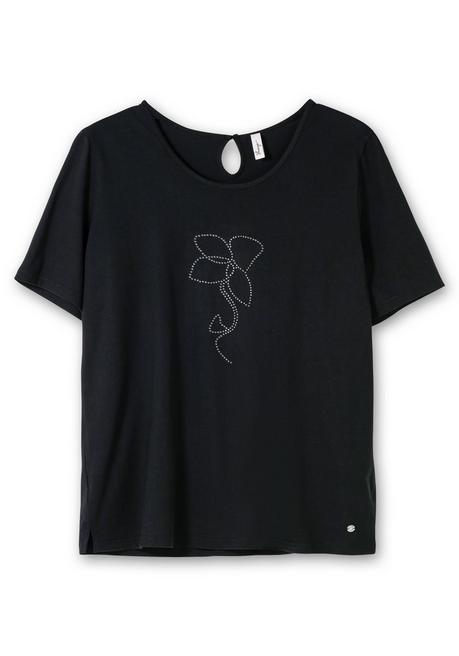 Sheego T-Shirt Mit Blumen-Applikation - Schwarz Sheego