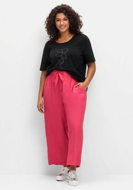 Sheego T-Shirt Mit Blumen-Applikation - Schwarz Sheego