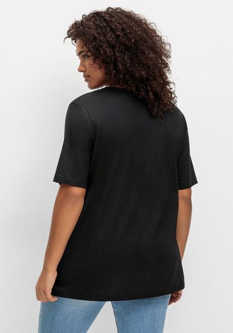 Sheego T-Shirt Mit Doppellagigem Vorderteil - Schwarz Sheego