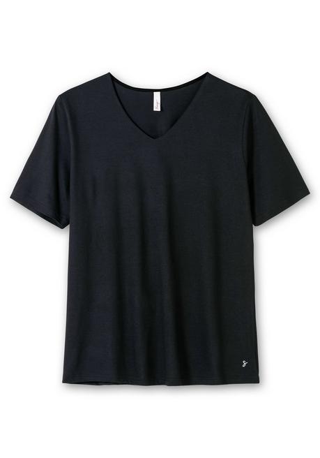 Sheego T-Shirt Mit Doppellagigem Vorderteil - Schwarz Sheego