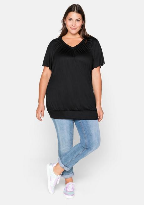 Sheego T-Shirt Mit Flügelärmeln, Aus Viskosejersey - Schwarz Sheego