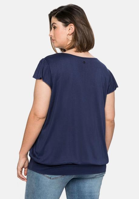 Sheego T-Shirt Mit Flügelärmeln Und Breitem Bund - Marine Sheego