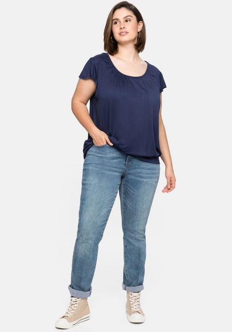 Sheego T-Shirt Mit Flügelärmeln Und Breitem Bund - Marine Sheego