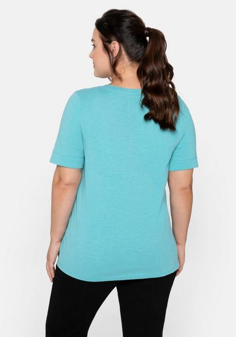 Sheego T-Shirt Mit Gesteppter Falte Vorn, Aus Jersey - Aqua Sheego