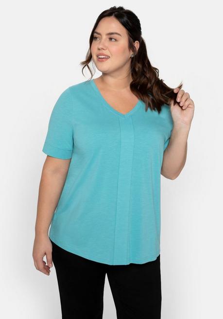 Sheego T-Shirt Mit Gesteppter Falte Vorn, Aus Jersey - Aqua Sheego