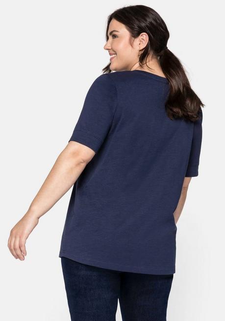 Sheego T-Shirt Mit Gesteppter Falte Vorn, Aus Jersey - Marine Sheego