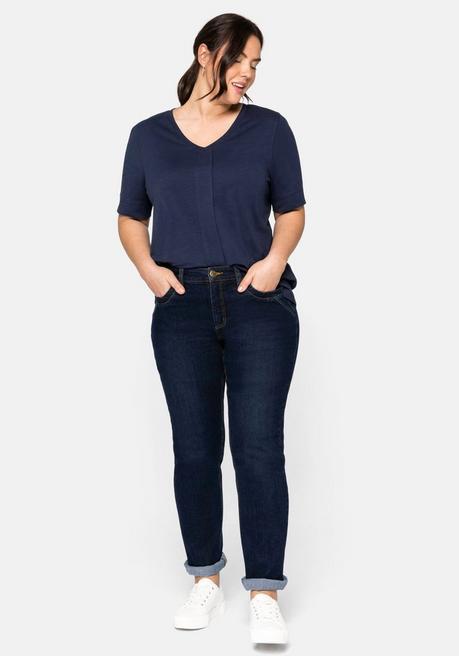 Sheego T-Shirt Mit Gesteppter Falte Vorn, Aus Jersey - Marine Sheego