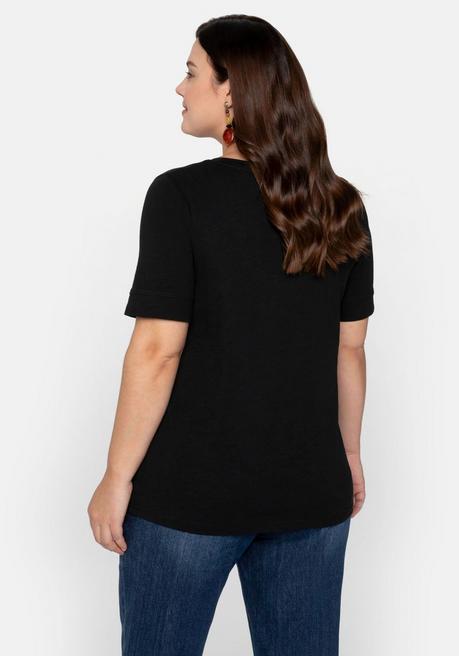 Sheego T-Shirt Mit Gesteppter Falte Vorn, Aus Jersey - Schwarz Sheego