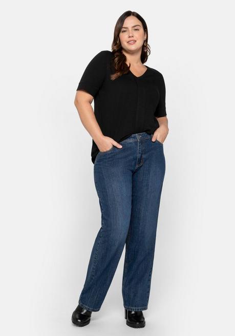 Sheego T-Shirt Mit Gesteppter Falte Vorn, Aus Jersey - Schwarz Sheego